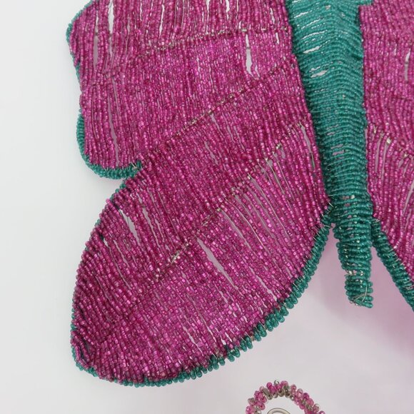 Y2K Set of 2 Beaded Butterfly Wall Sconce Candle Holder Pink Teal 2000s Vintage - Picture 4 of 11